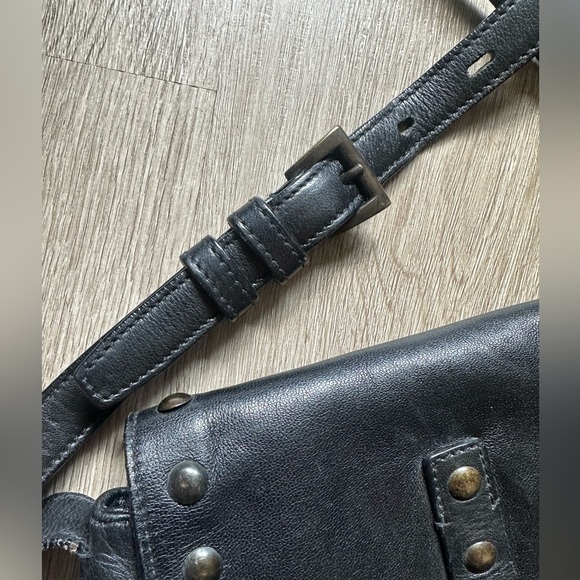 Rare Vintage 90s Prada Soft Black Leather Studded Buckle Crossbody Shoulder Bag - Picture 5 of 7